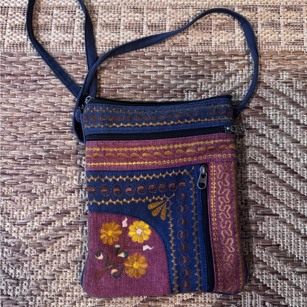Hippie Boho Floral Embroidered Crossbody Bag